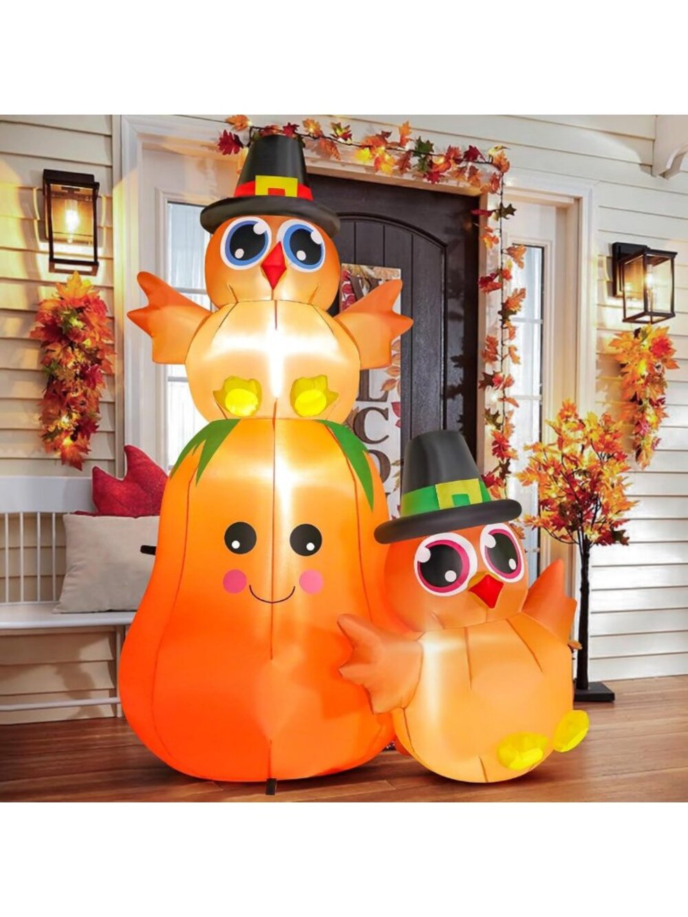 5 FT Inflatable Turkey & Pumpkin Thanksgiving Outdoor Decor - Festive Yard